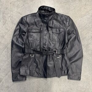 Y2K USA Leather Black Genuine Leather Belted Moto Jacket Women's Medium